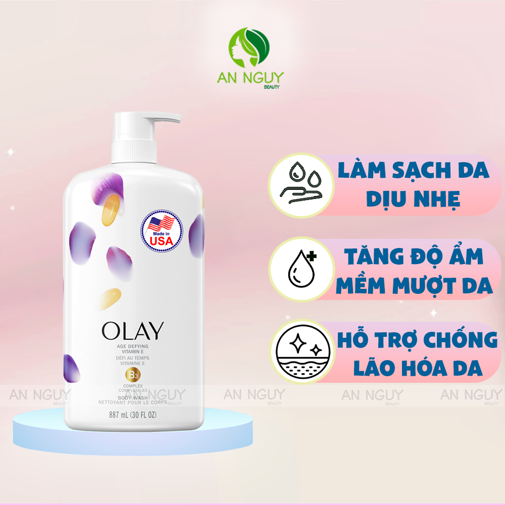 Sữa Tắm Olay Dưỡng Ẩm Ngăn Ngừa Lão Hóa  Age Defying Vatamin E 887ml - USA