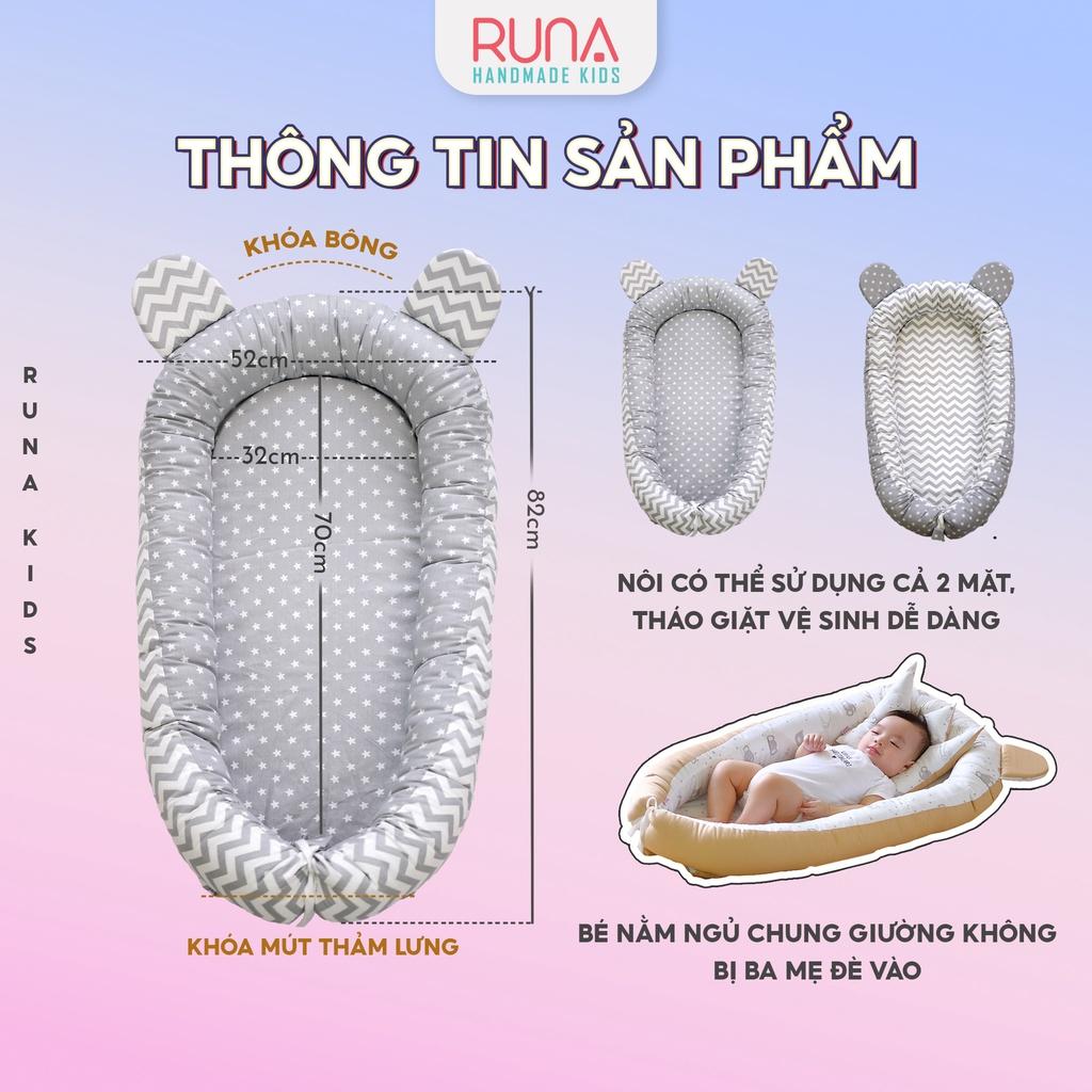 Đệm ngủ cho bé Nôi ngủ chung giường cho bé sơ sinh Runa Kids vải Cotton Hàn thoáng mát giúp bé ngủ ngon chống giật mình