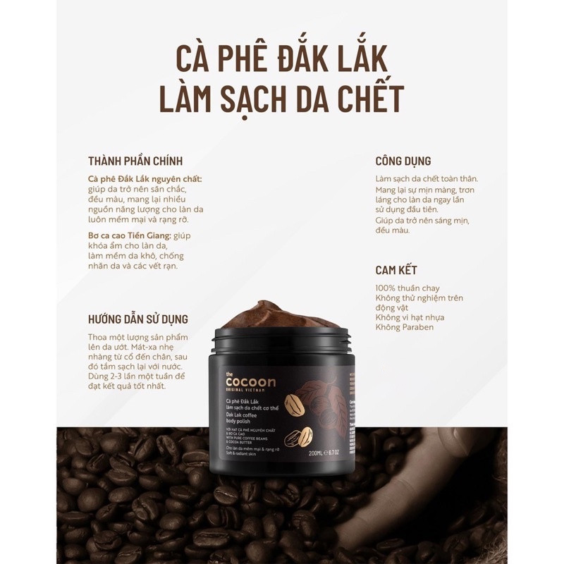 Túi Refill Tẩy Tế Bào Chết Toàn Thân Cocoon Sạch Da Dak Lak Coffee Body Polish 600ml