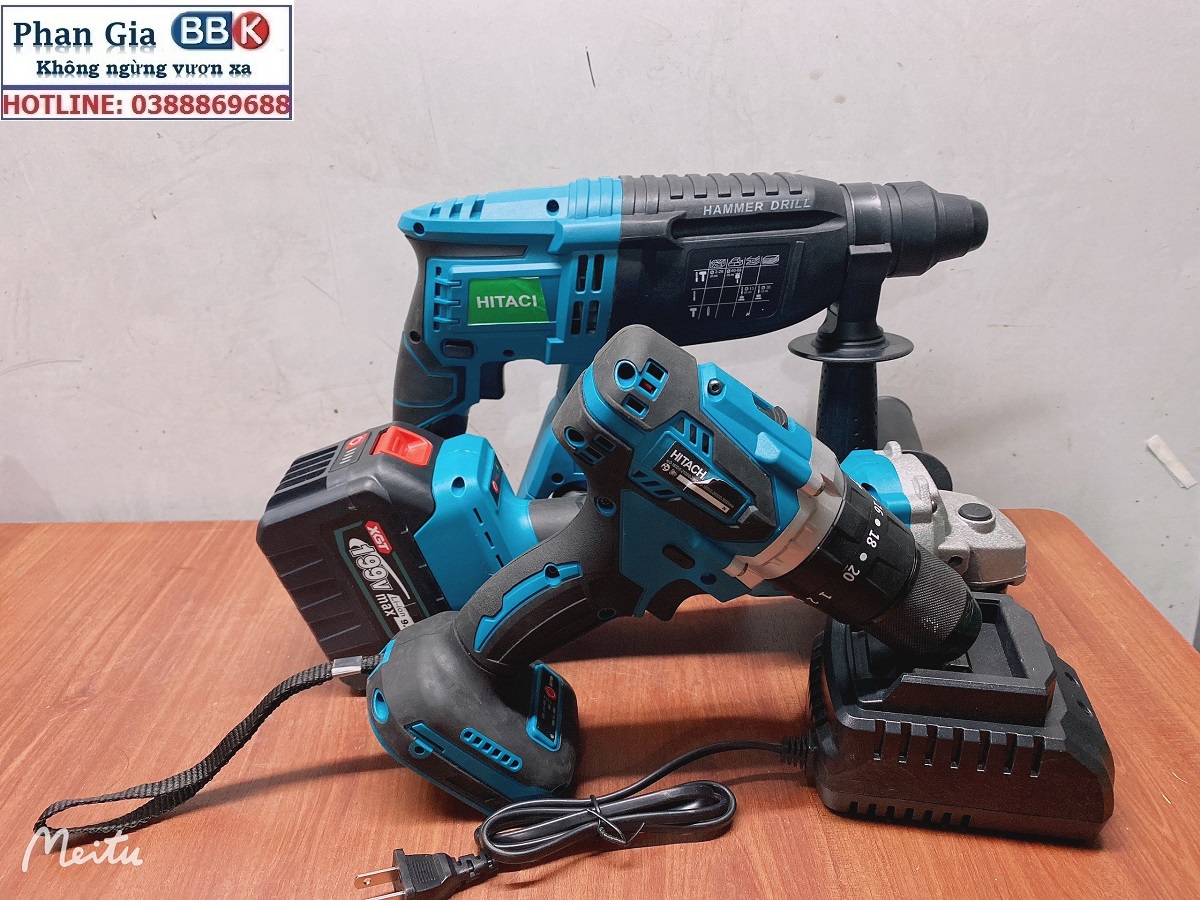 Bộ Combo 3 Món Gồm Máy Khoan Đục Bê Tông, Máy Mài Và Máy Khoan Pin Dùng Pin 199V, 2 Pin 15Cell, Máy Khoan Siêu Khỏe - Bảo Hành 12 Tháng