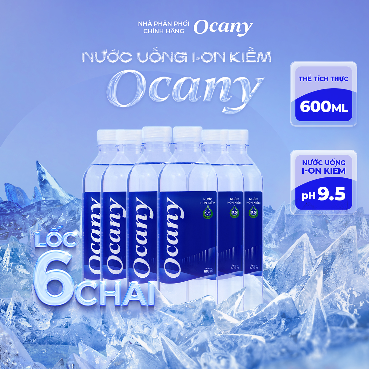 Lốc 6 chai nước ion kiềm Ocany chai 600ml