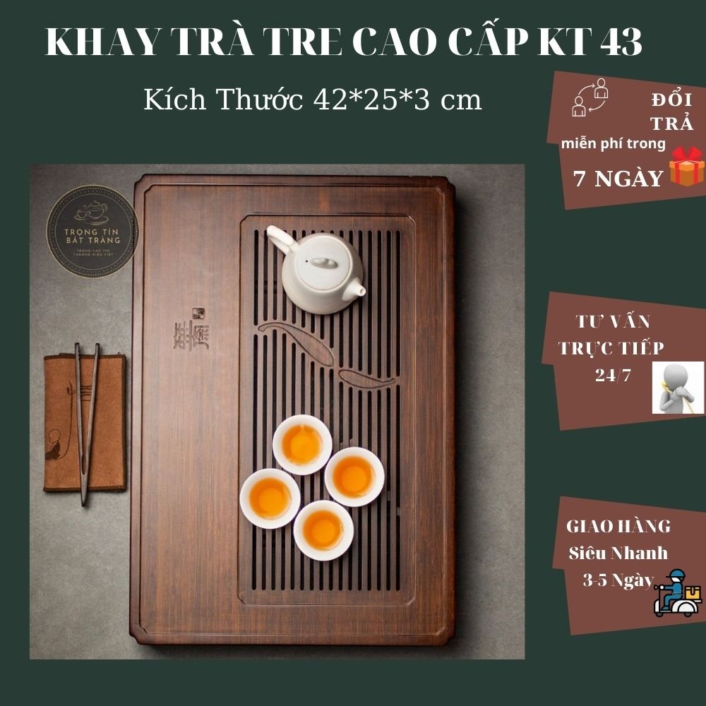 Khay Trà Tre Cao Cấp Chữ Nhật Trung Kích Thước 42*25*3 KT 43