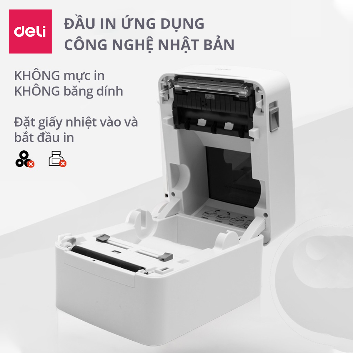 Máy In Nhiệt Cao Cấp Deli - In Đơn Hàng, Tem Mã Vạch, Hóa Đơn, Bill TMĐT - Phù Hợp Nhà Hàng, Kinh Doanh Online - Không cần mực in xong có thể dán hóa đơn ngay - Kết Nối USB, Bluetooth - Hàng Chính Hãng - DL-720C