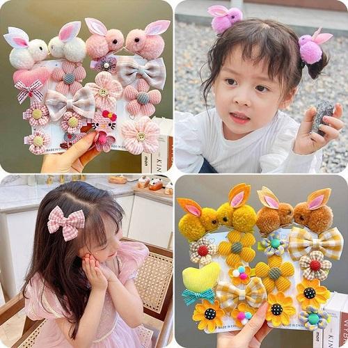 Set 9 Kẹp Tóc Lông Xù Kiểu Hoạt Hình Đáng Yêu Cho Bé Gái