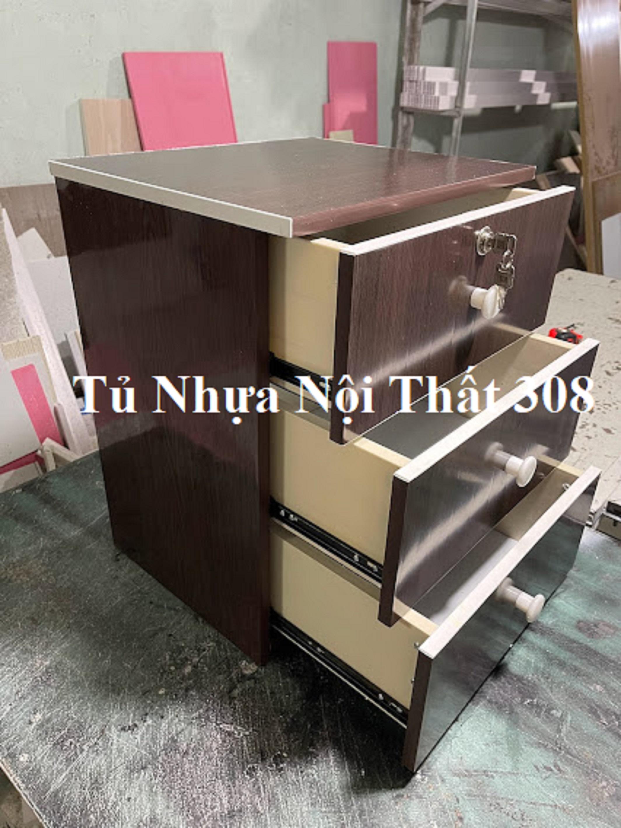 Tủ, Kệ Đầu Giường Nhựa Đài Loan Cao 53cm Ngang 42cm Sâu 32,5cm Màu Sồi Đen K188