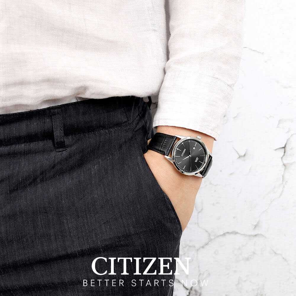 Đồng Hồ Citizen Nam Dây Da Pin (Quartz) BI5000-10E (39mm) - Mặt Đen