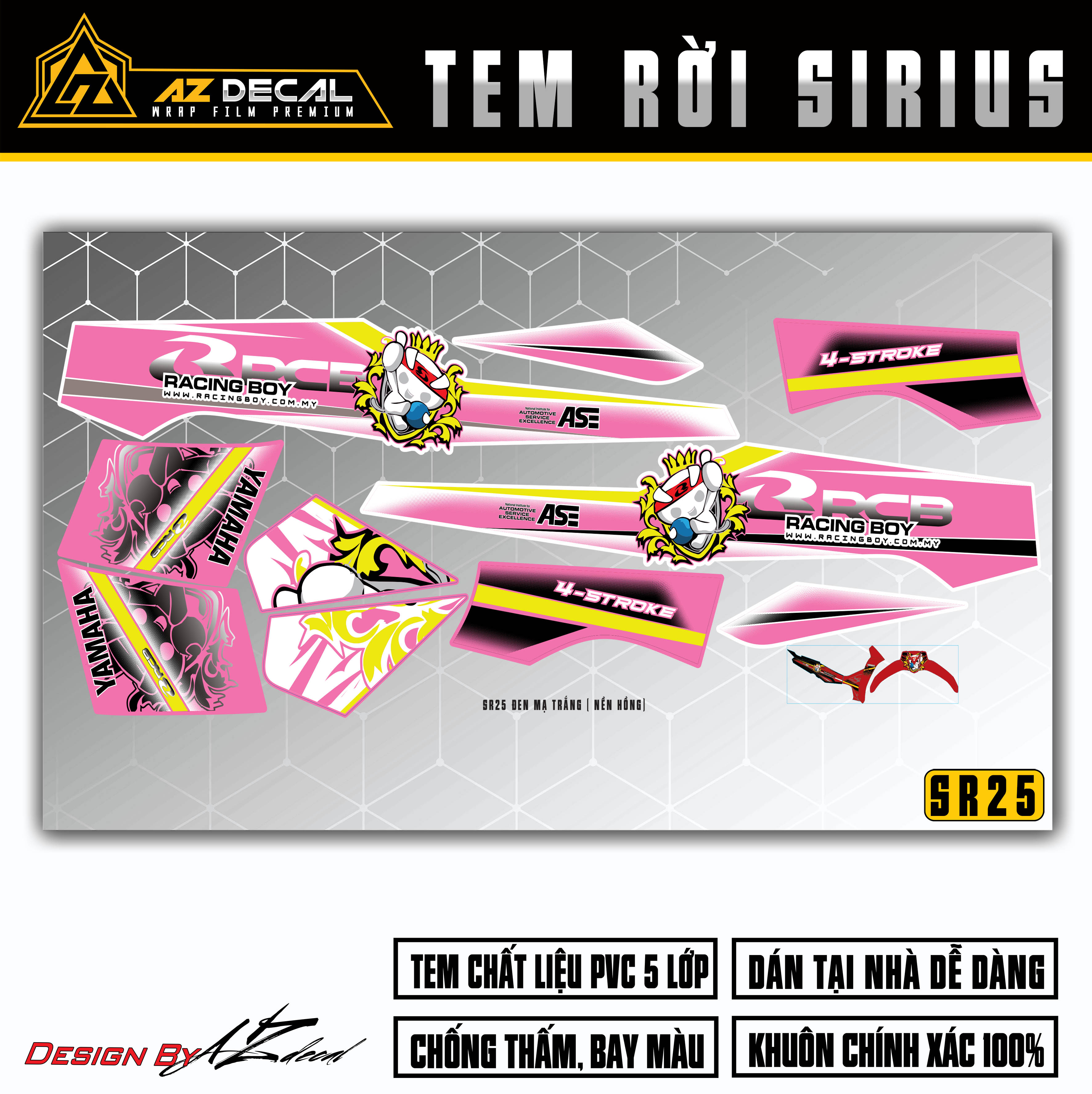 Tem Chế Xe Sirius RC Chủ Đề Racing Boy | SR25 | Decal Rời Chất Liệu PVC Dán Xe Chống Thấm Nước, Chống Bay Màu