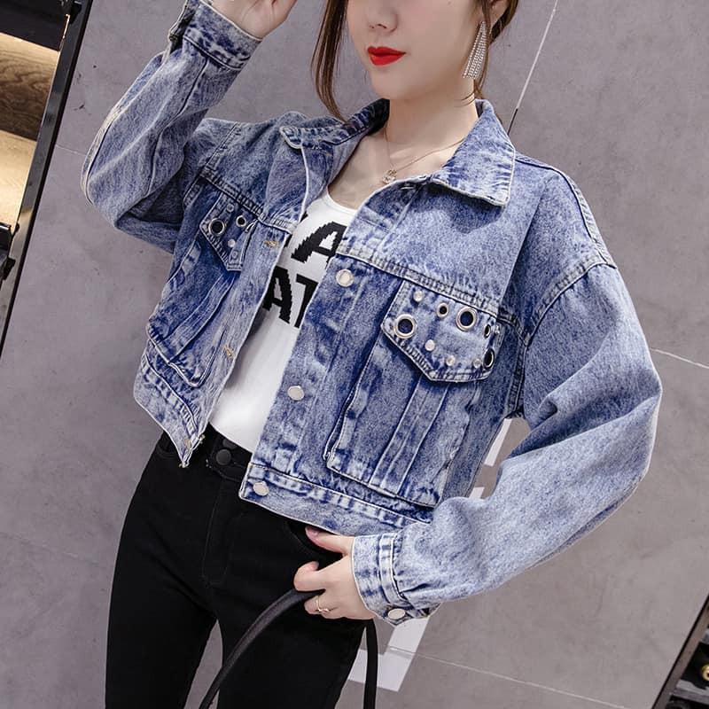 HÀNG CHUẨNÁo khoác JEANS nữ túi phồng đính họa tiết, Áo jeans UNISEX form croptop thiết kế hot trend 2021.METSHOP