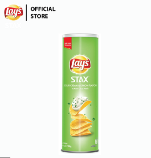 Snack khoai tây ống Lay s Stax Vị Kem chua hành tây 160g x2 hộp