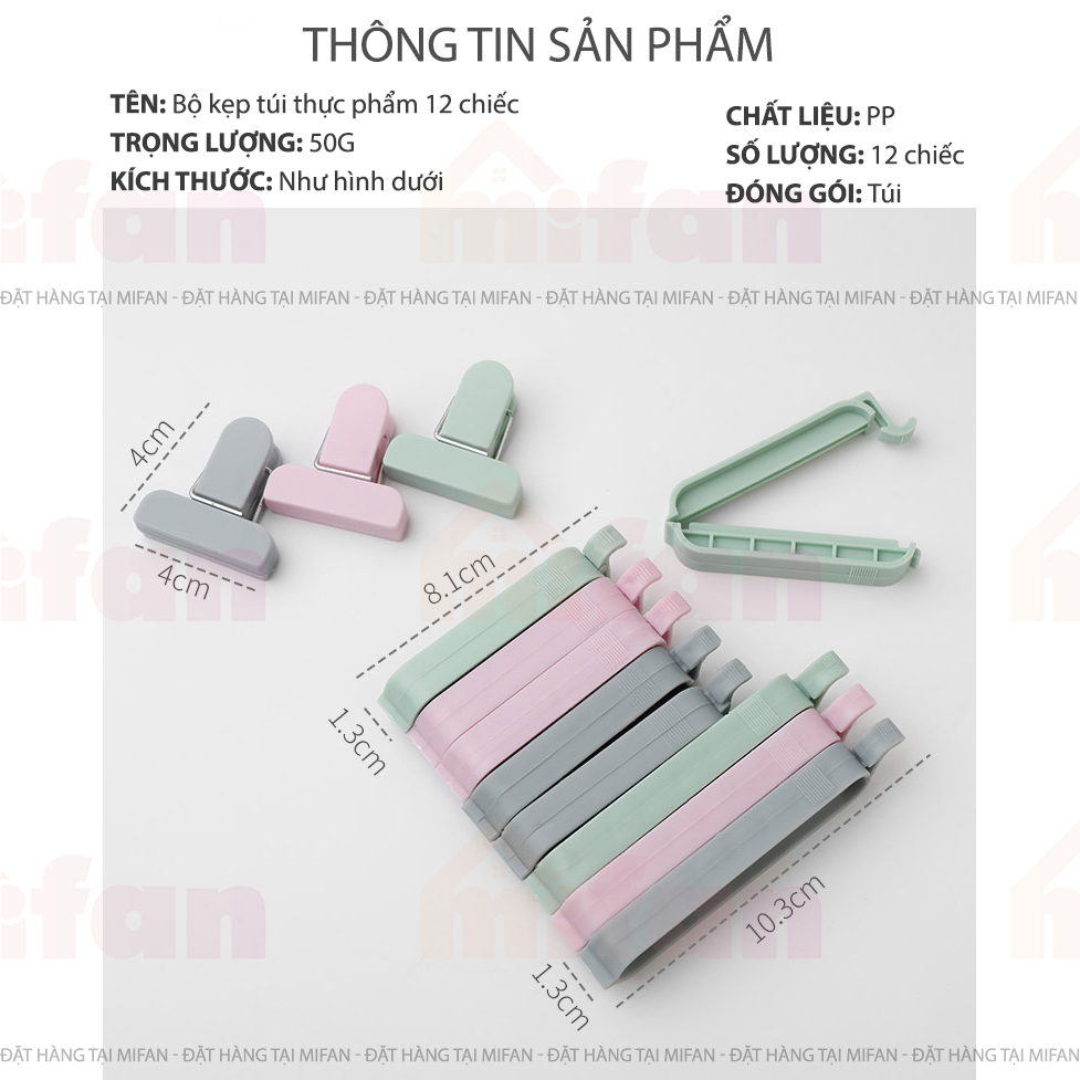 Bộ 12 Kẹp Miệng Túi Thực Phẩm Mifan Cao Cấp - Chống Ẩm, Chống Mốc, Chống Bụi, Bảo Quản Thực Phẩm Luôn Tươi Ngon