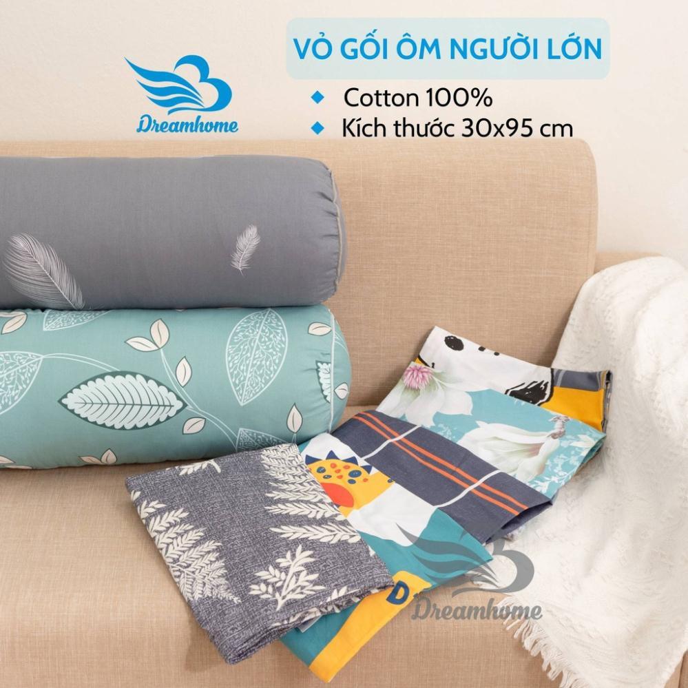 Vỏ gối ôm cotton 100% dài 95cm kéo khóa, áo gối ôm nhiều màu hình thú cho bé dài đẹp DREAMHOME