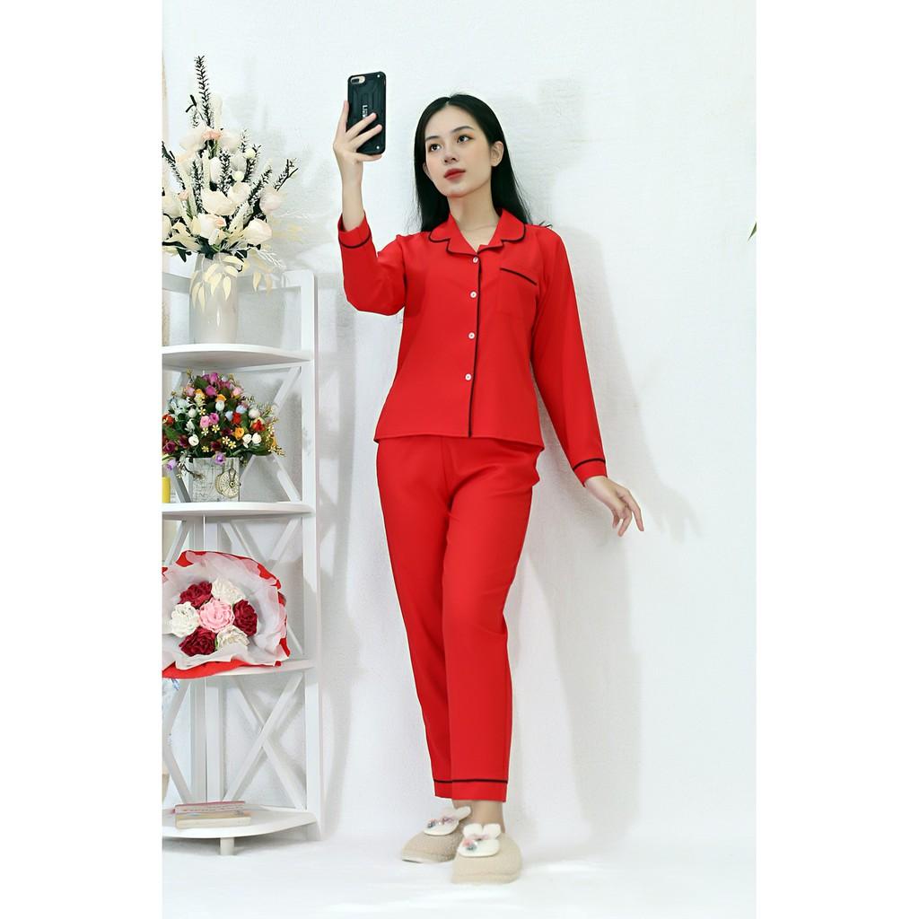 Bộ đồ bộ Pijama màu ĐỎ tay dài quần dài lụa Pháp - Thoải Mái Nhẹ Nhàng