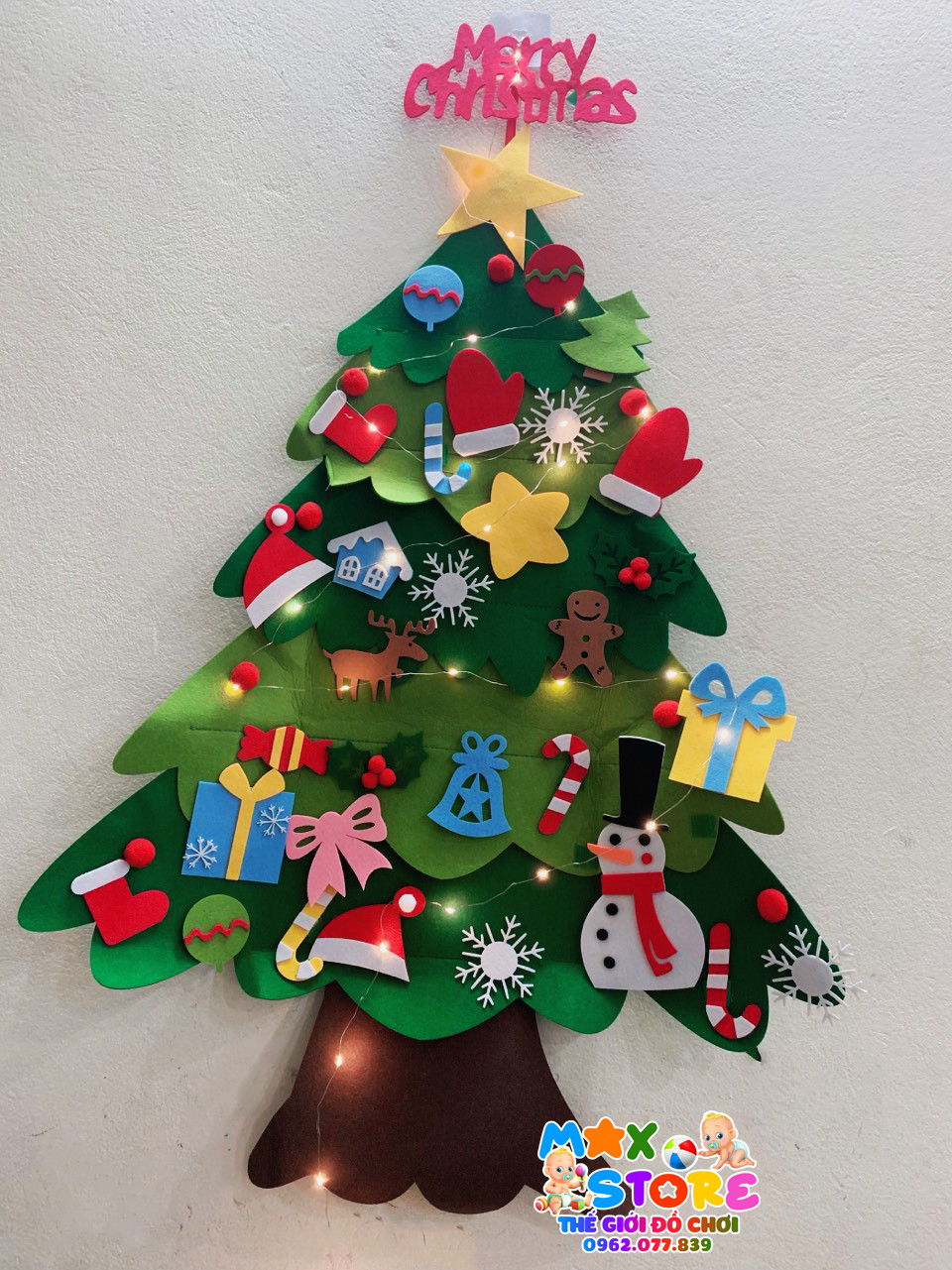 Bộ Cây Thông Noel Vải Nỉ 2 Lớp Tự Làm Trang Trí Dịp Giáng Sinh Full 42 Chi Tiết Kèm Đèn Led Và Có Pin Hàng Đẹp