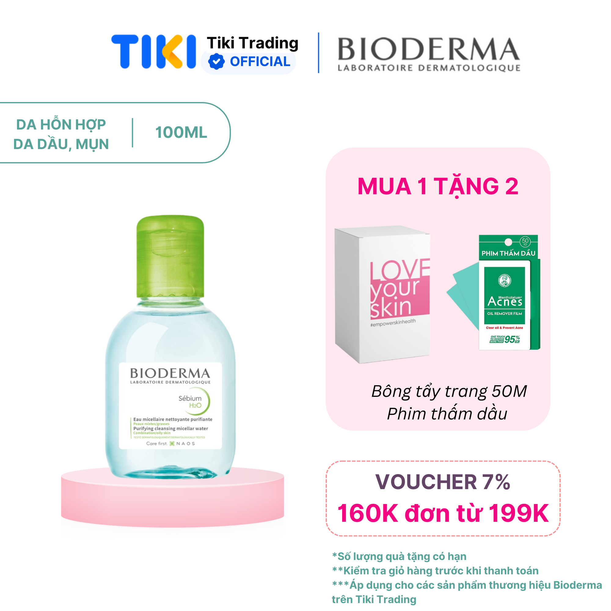 Dung dịch làm sạch và tẩy trang Micellar cho da hỗn hợp và da dầu Bioderma Sébium H2O