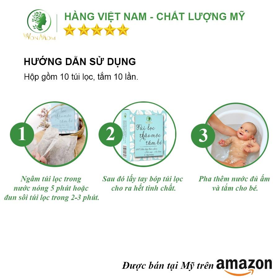 Túi Lọc Thảo Mộc Tắm Bé, Ngăn Ngừa Rôm Sẩy Wonmom ( 10 Túi/ Hộp )