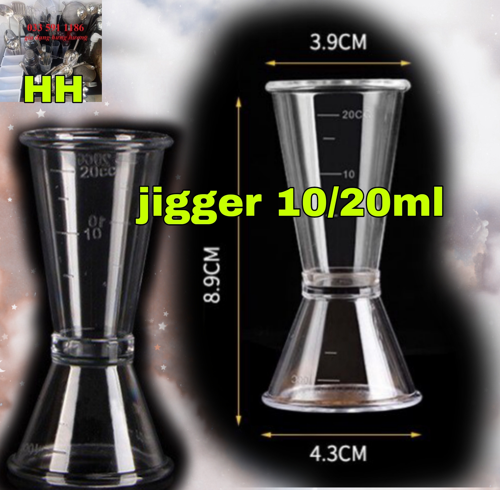 Ly đong 2 đầu nhựa - Zigger 2 đầu20/40ml pha chế nhựa