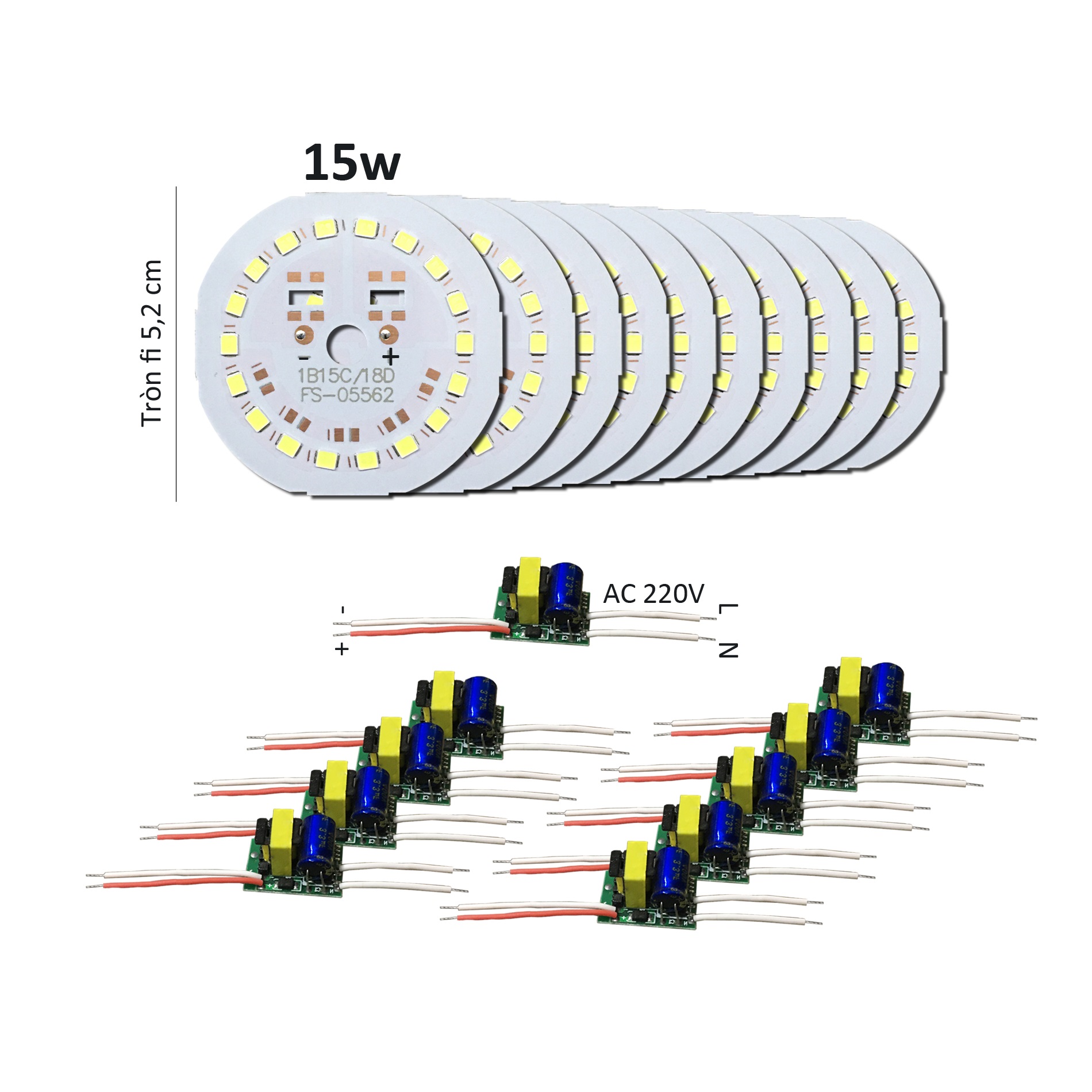 10 Vỉ mạch đèn Led 15w mắt chip Led SMD2835 siêu sáng + nguồn driver AC220V Posson MLB-15x