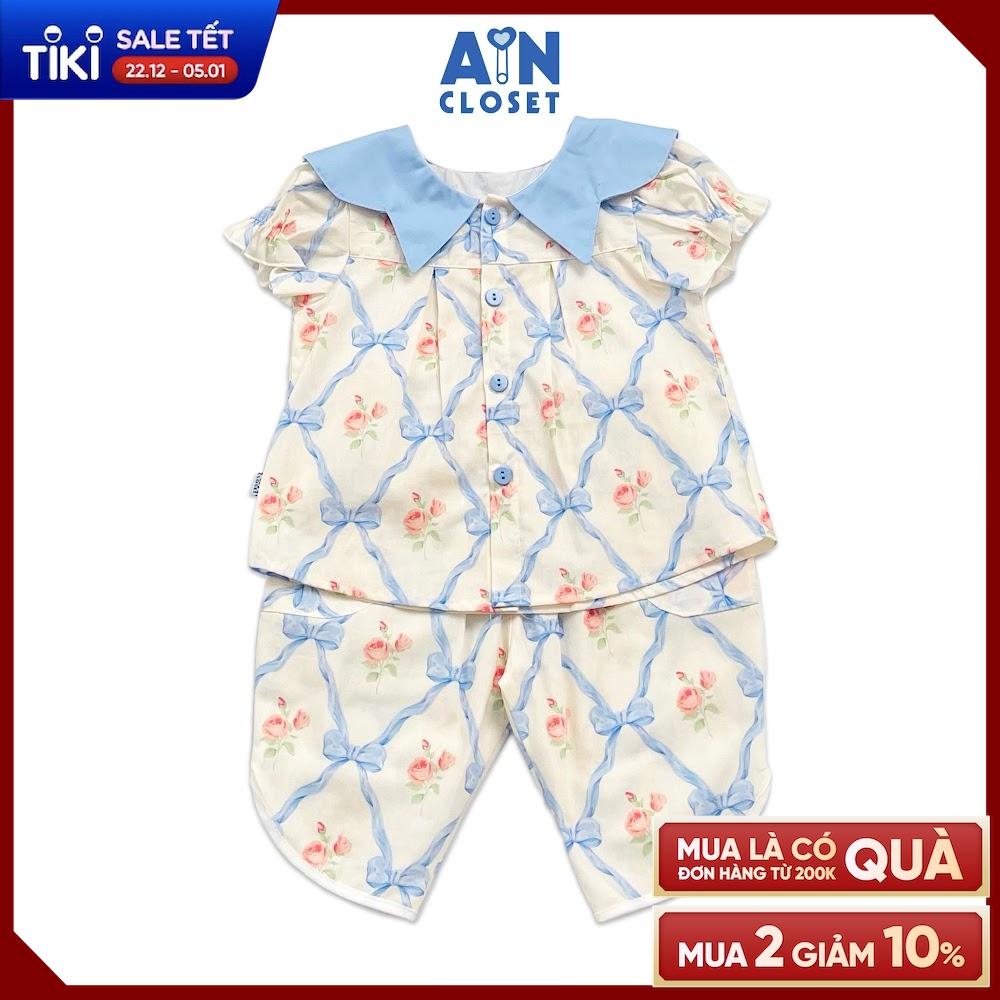 Bộ quần áo lửng bé gái họa tiết Bó hoa Cổ Cánh Bướm xanh cotton - AICDBGRPW8IK - AIN Closet