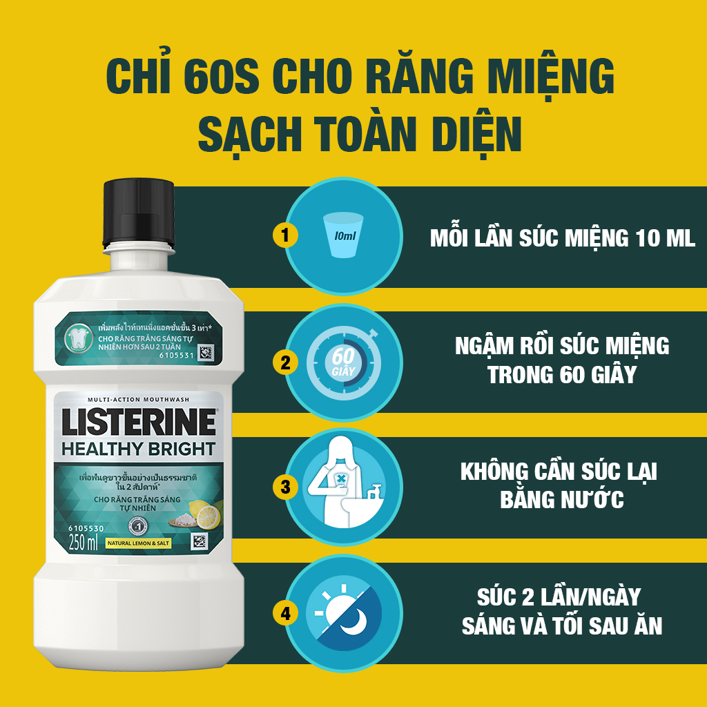 Nước Súc Miệng Listerine Làm Trắng Răng HEALTHY BRIGHT 250ml - 100945469