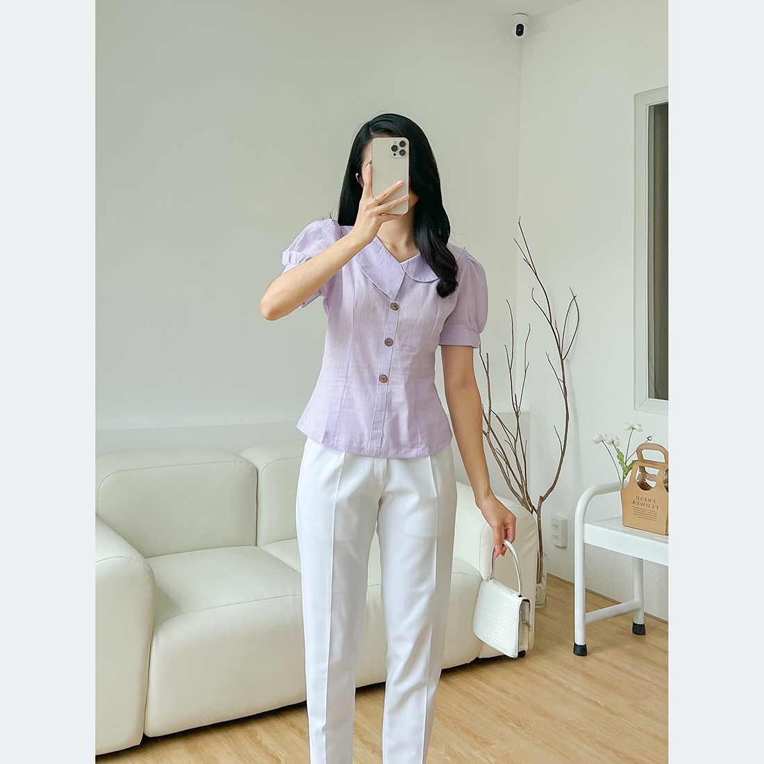 Áo kiểu công sở cổ sen cách điệu thời trang Eden - ASM218