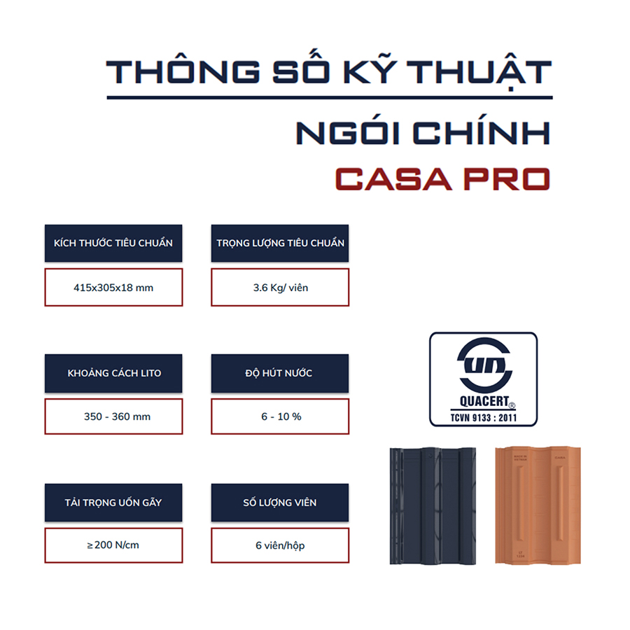Ngói tráng men cao cấp Casa Pro, men bóng cao cấp, chống thấm, chống rêu mốc - Hàng chính hãng