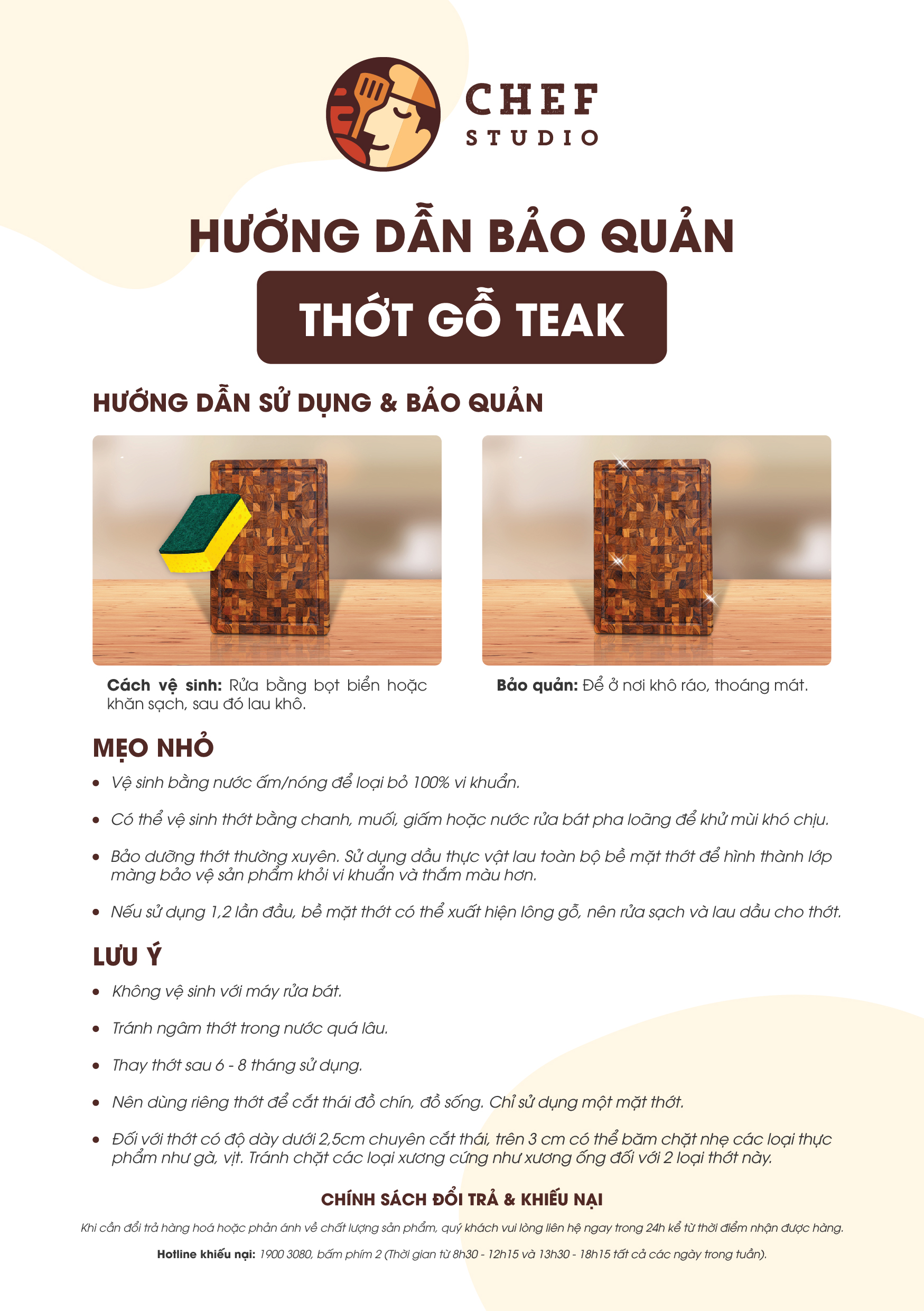 Thớt gỗ Teak Chef Studio cao cấp hình chữ nhật 28x40x3.5 cm, đa dụng, bền đẹp không mủn không mối mọt