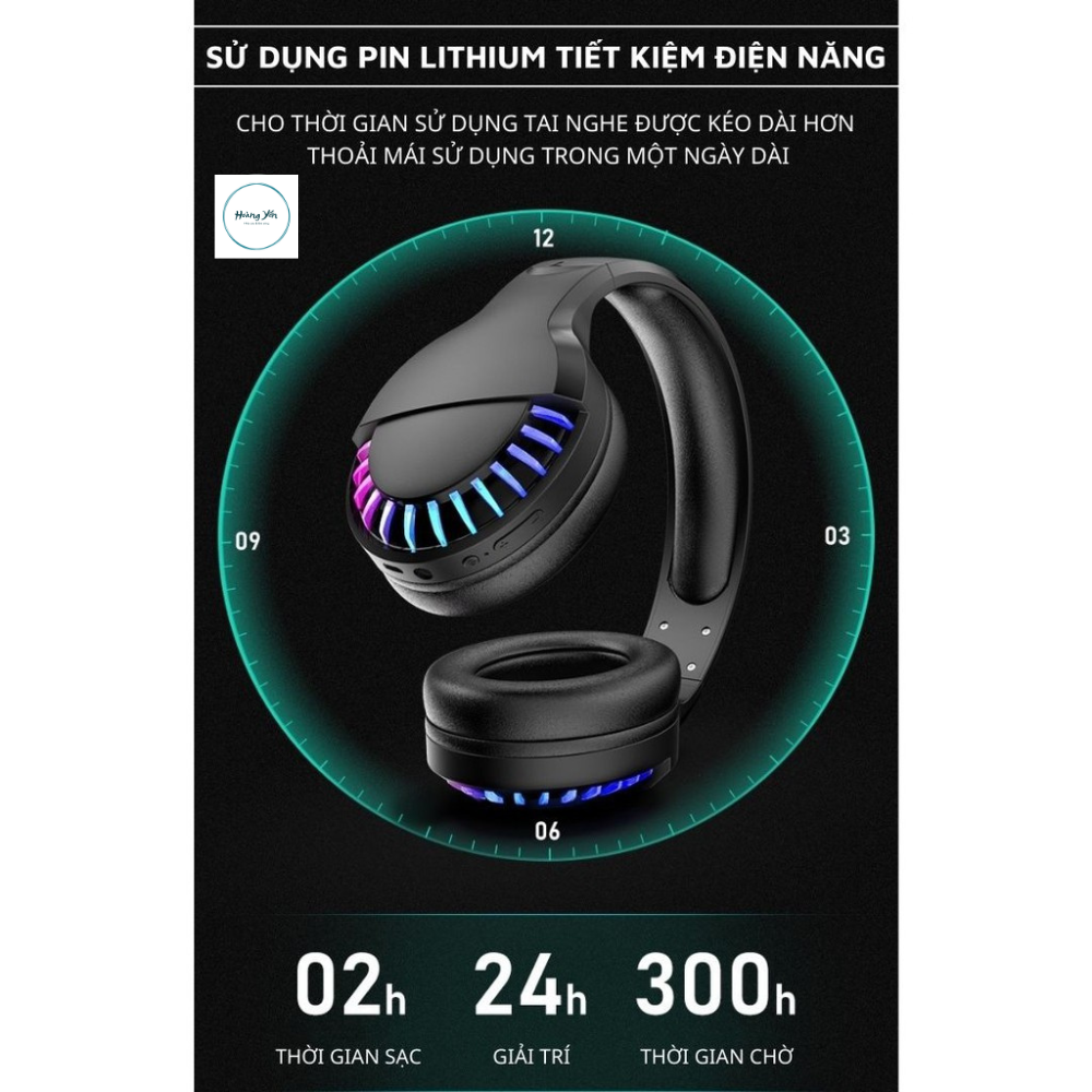 Tai nghe bluetooth headphone gaming  Super Bass đèn led đổi màu RGB dùng cho điện thoại máy tính pc laptop