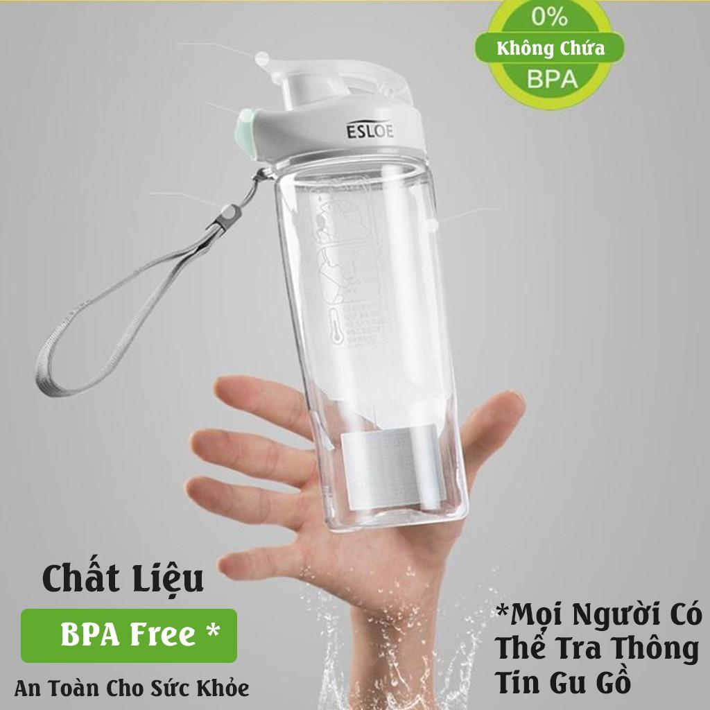 Bình Nước Nhựa ESLOE Chất Liệu Tritan Cao Cấp Tiêu Chuẩn BPA FREE Trong Suốt Có Quai Xách Dung Tích 500ml