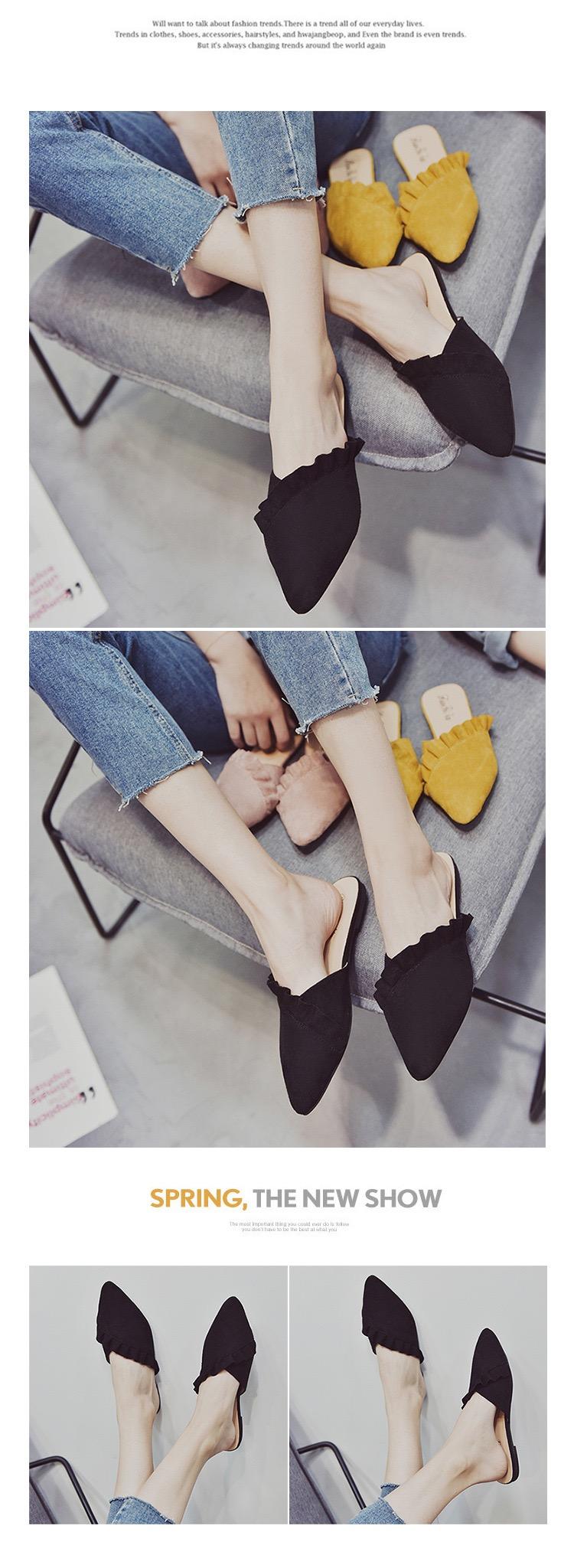 Dép sục da lộn viền bèo nữ tính