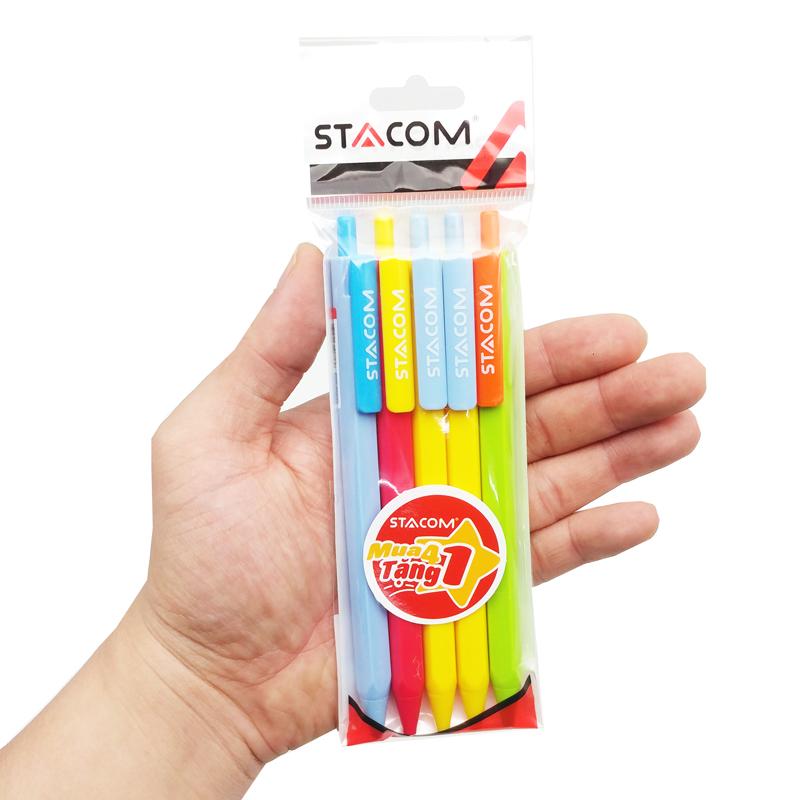 Vỉ 4 + 1 Bút Chì Bấm 0.7 mm - Stacom VMP2017 (Màu Thân Bút Giao Ngẫu Nhiên)