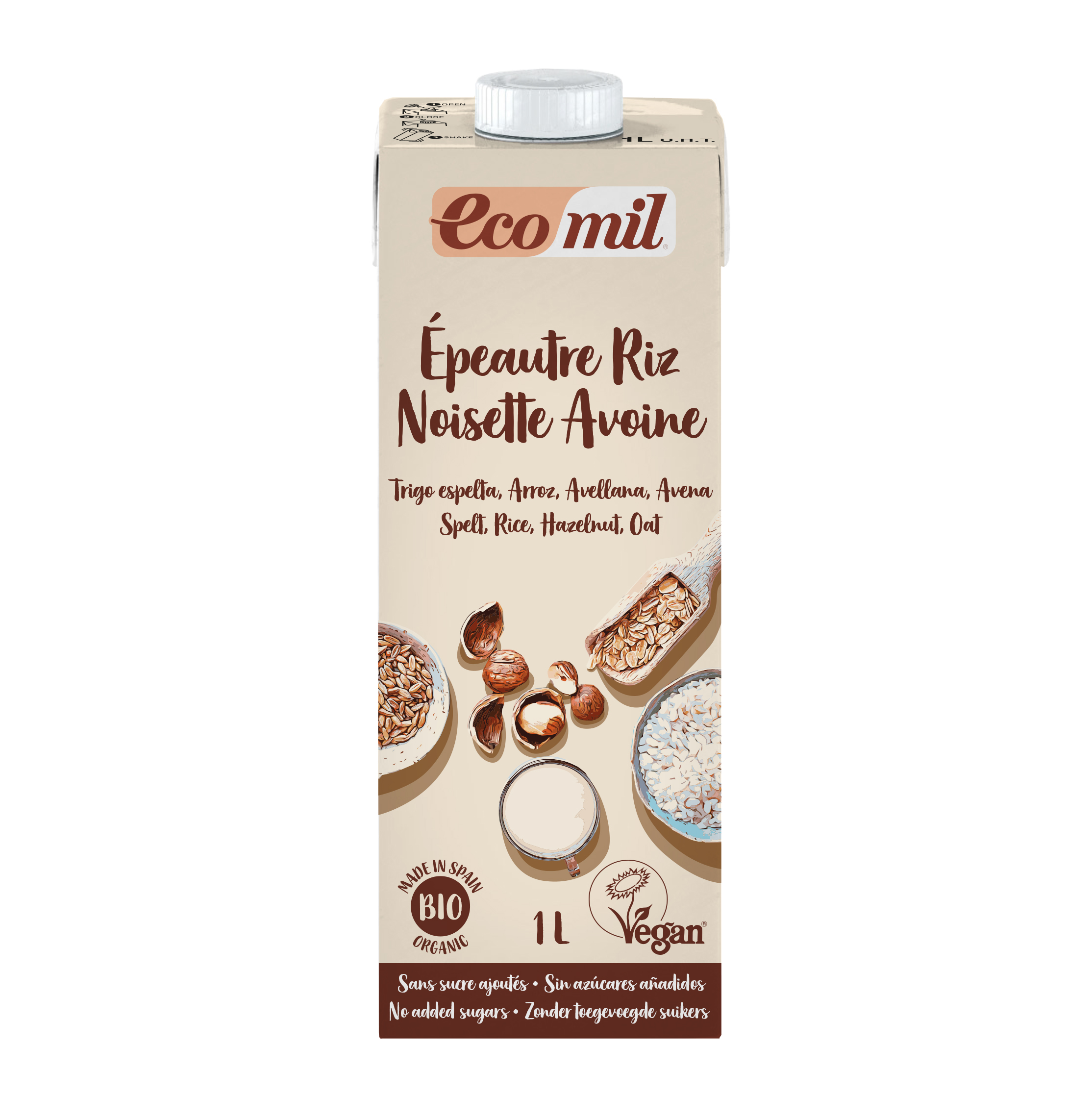 Sữa Hạt Từ Gạo Lúa Mì Yến Mạch Và Hạt Phỉ Ecomil (1L) - Organic Spelt, Rice, Hazelnut, Oat Milk