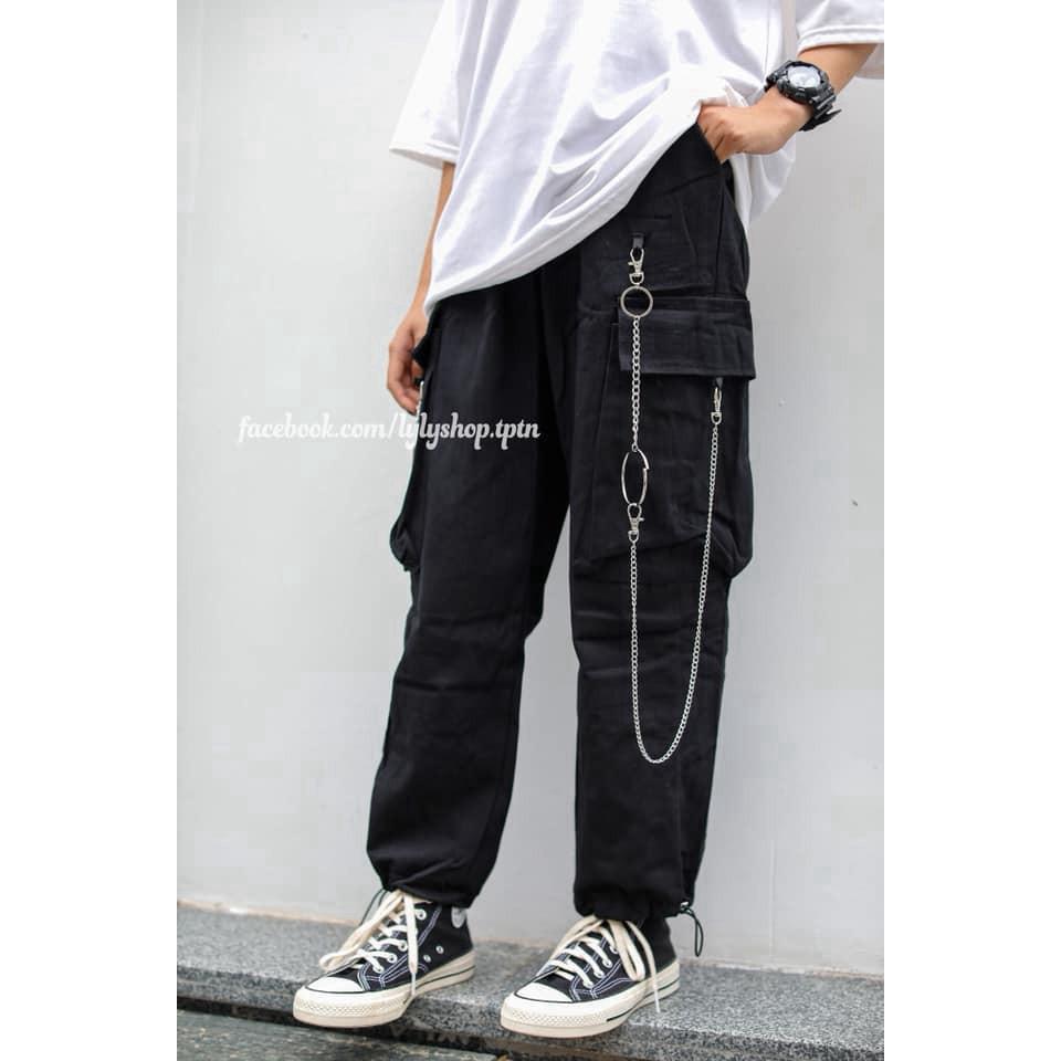 Quần jogger nam nữ túi hộp kèm dây xích cá tính năng động phong cách street style thời thượng quần cá tính