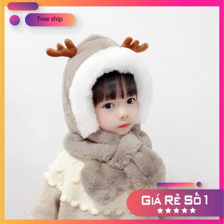 Mũ Lót Lông Sừng Hươu Kèm Khăn Cổ Cho Bé - Siêu Ấm, SIêu Cute, Siêu Mềm Mại Dày Dặn