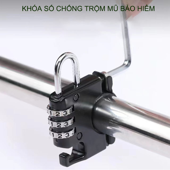 Khóa số gắn tay lái xe máy, xe điện dùng chống trộm mũ bảo hiểm, loại 3 mã số có thể thay đổi được