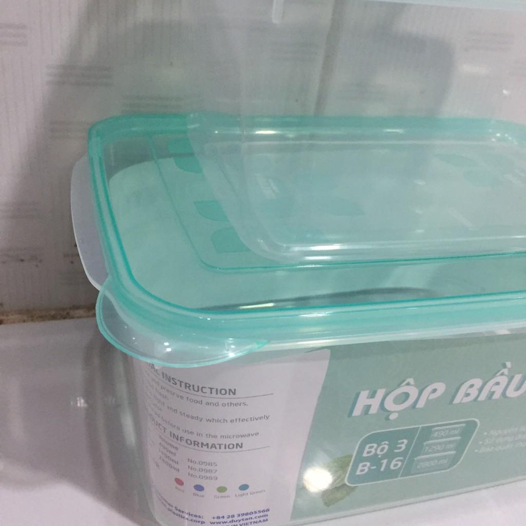 Bộ 3 hộp bầu Duy Tân dung tích 490ml - 1300ml - 2800ml đựng thực phẩm an toàn/Bộ hộp đựng thực phẩm để tủ lạnh có nắp gà