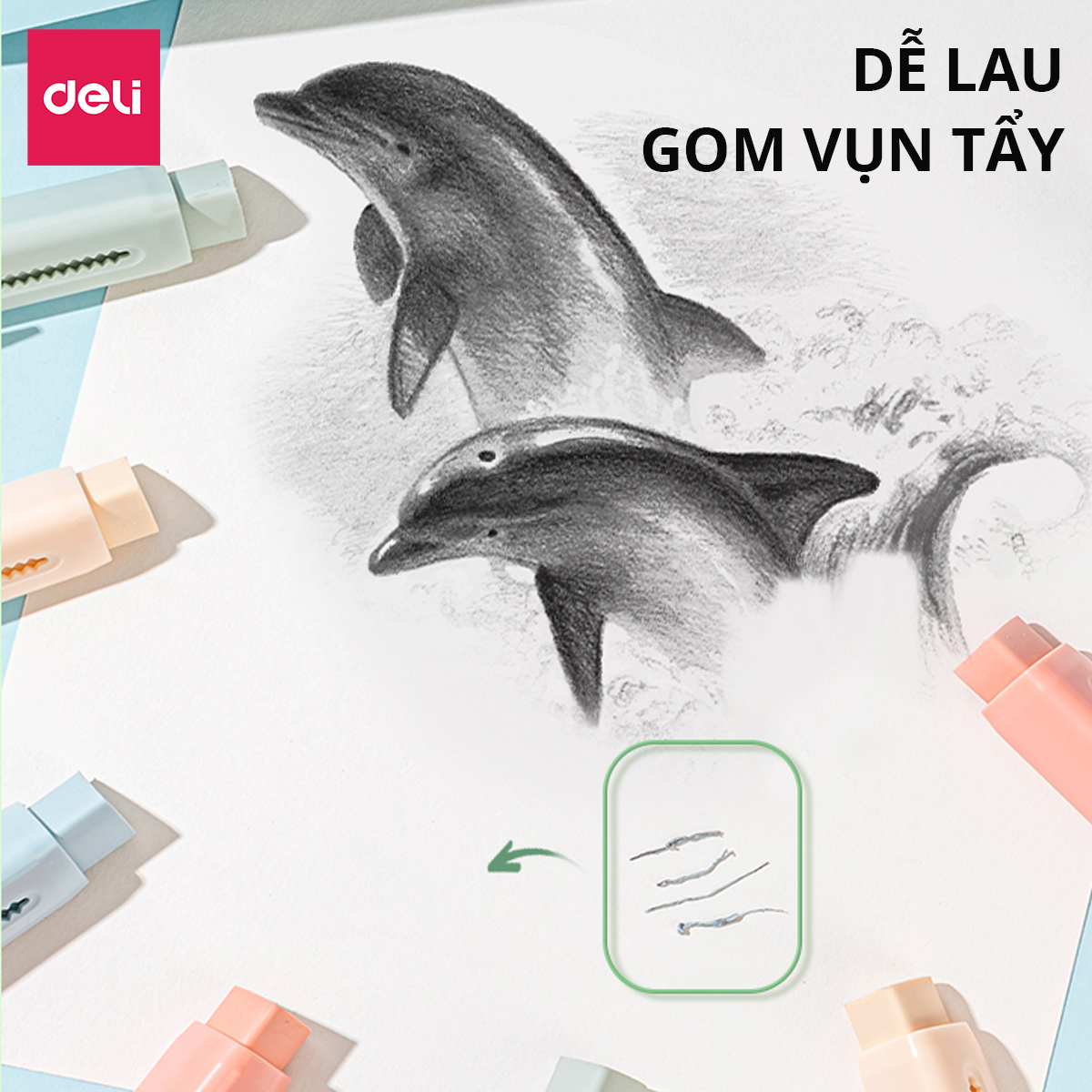 Gôm Tẩy Chì Tam Giác Dạng Kéo Màu Pastel Deli - Không Dính Tay, Không Bụi Bẩn Tiện Dụng Cho Học Sinh - Màu Ngẫu Nhiên