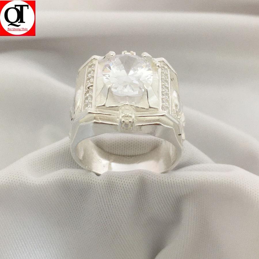 Nhẫn nam bạc ta đá ovan màu trắng Bạc Quang Thản - QTNA64