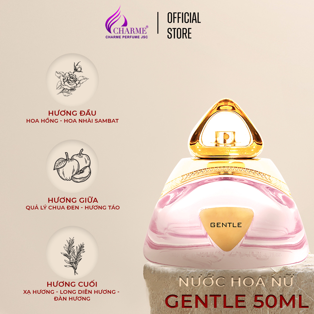 Nước hoa nữ cao cấp, Charme Gentle, mùi hương hoa nhài, thanh lịch, nhẹ nhàng, lưu hương lâu, 50ml