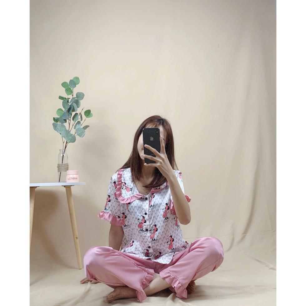 Freeship Bộ lụa mặc nhà, Bộ ngủ pijama chất lụa cao cấp, nhẹ mát, kiểu dáng hàn quốc.