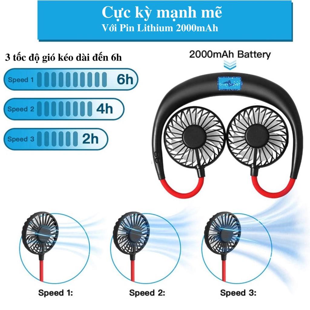 Quạt mini đeo cổ sạc tích điện usb quạt điện quàng cổ xoay 360 độ tập thể thao