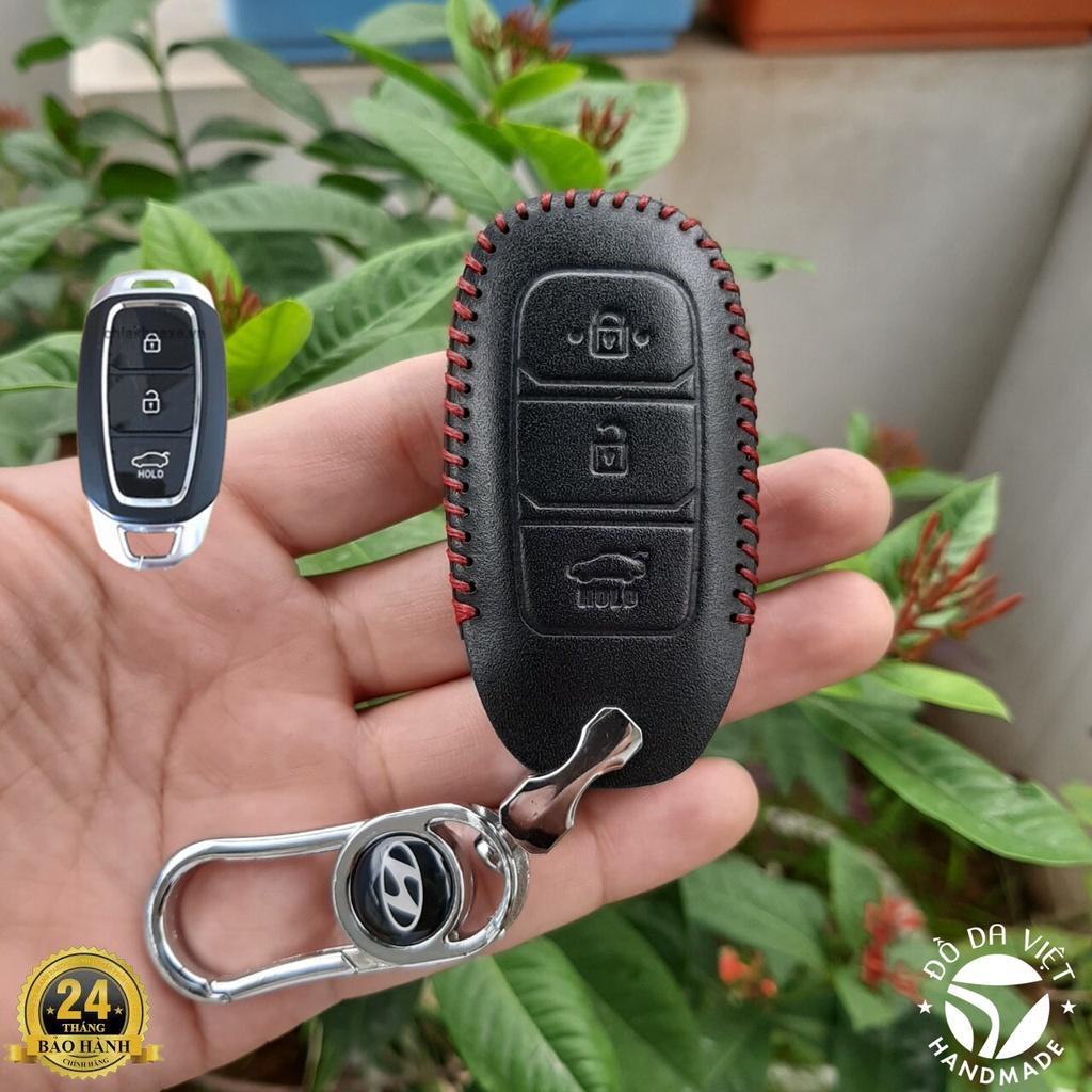 Bao Da Chìa Khóa HYUNDAI 3 nút , Santafe 19-20, Accent 18-20, Kona Da bò thật bảo hành 2 năm,