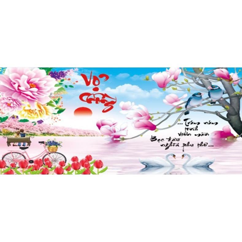 Tranh đá vợ chồng thiên nga hoa ngọc lan YN5408 - kích thước: 53 * 81cm.