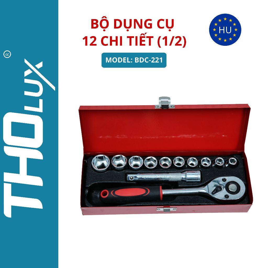 Bộ dụng cụ 12 chi tiết (1/2) BDC-221 Tholux, đầu tuýp 1/2 inch vặn, siết, tháo, mở đai ốc, bu lông