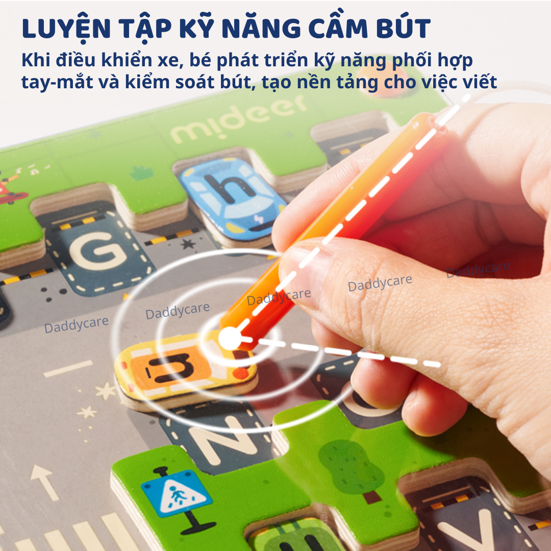 Bảng chữ cái nam châm, bảng gỗ mê cung Mideer Magnetic Maze- Parking Lot