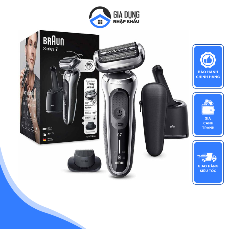 Máy Tông Đơ, Cắt Tóc, Cạo Râu Khô Và Ướt Braun Series 7 70-N7200cc, Máy Tỉa Ria Mép, Lông Mũi, Pin Trâu, Nhập Đức