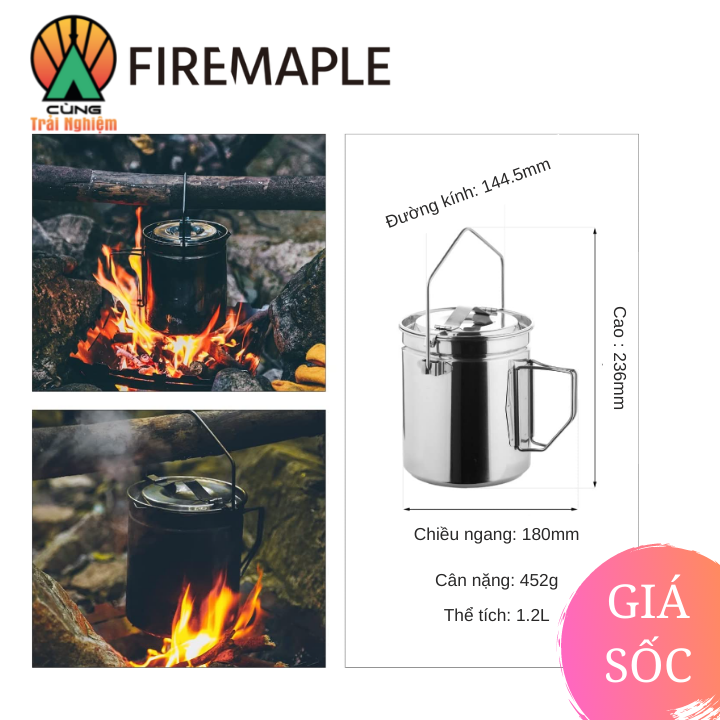 [CHÍNH HÃNG] Nồi Treo 1.2L Thép Không Gỉ Antarcti Chuyên Dụng Cho Nấu Ăn Ngoài Trời  Fire Maple  FMC-ANTARC-POT-1200