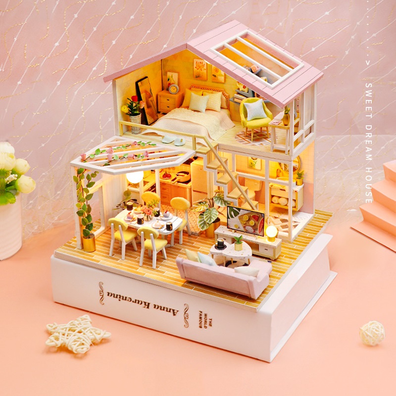 Mô hình nhà DIY Doll House Sweet Time Kèm Mica Chống bụi