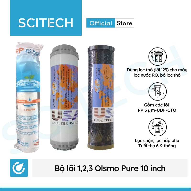 Hình ảnh Bộ lõi lọc nước số 1,2,3 (PP-UDF-CTO) 10 inch Olsmo Pure by Scitech dùng trong máy lọc nước RO, bộ lọc thô - Hàng chính hãng