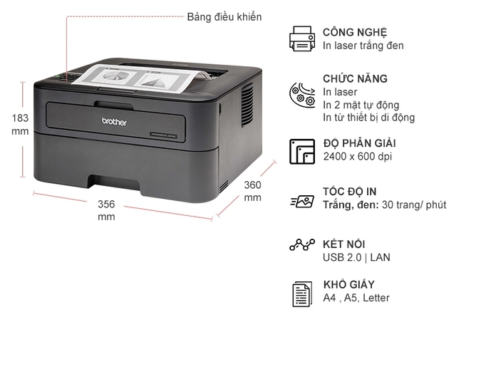 Máy In Laser Đơn Năng Brother HL-L2361DN in 2 mặt tự động- Hàng Chính Hãng
