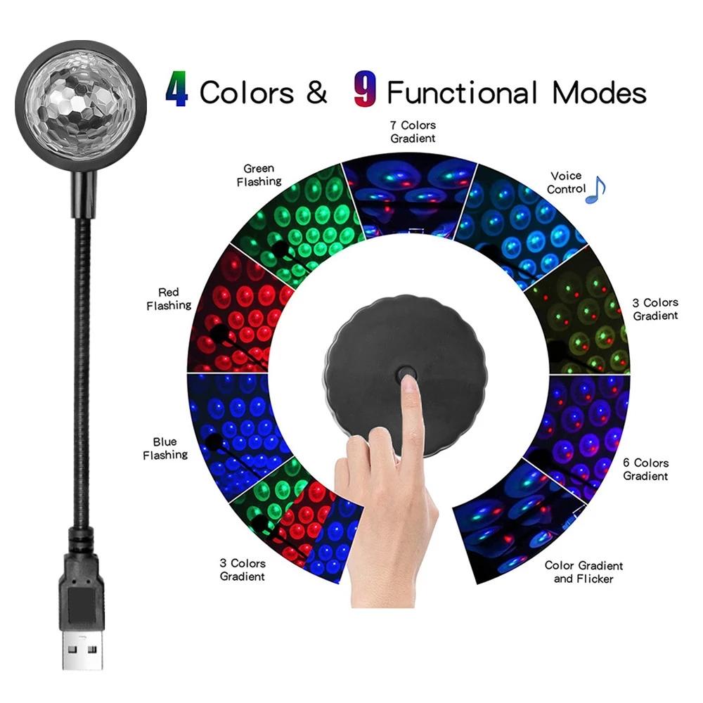 Mini Disco Ánh Sáng Âm Thanh Kích Hoạt DJ Bóng LED Đảng Đèn Máy Chiếu Laser Cho Xe Ô Tô Hộp Đêm Trang Trí Phòng Quà Tặng Sinh Nhật Cho trẻ Em